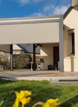 Pergola bioclimatique à terranjou près d'angers adossée et autoporté
